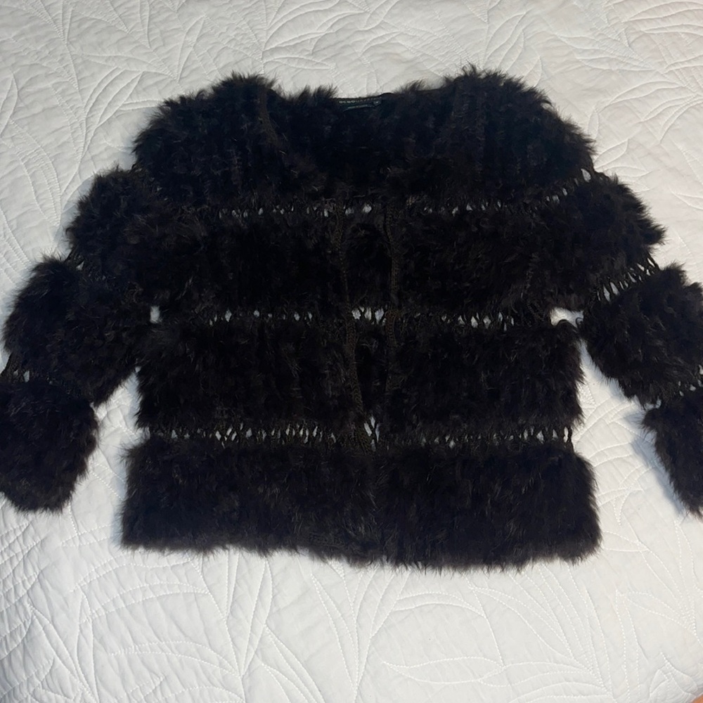 BCBGMaxAzria Black Fuzzy Knit Jacket
